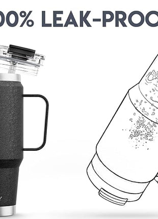 Meoky 32oz Tumbler with Handle, Stainless Steel Travel Mug with 2-in-1 Straw and Sip Lid, Vacuum Insulated Coffee Mug, 100% Leak Proof, Keeps Cold for 24 Hours or Hot for 8 Hours (Night)