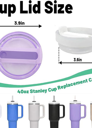 40 OZ Tumbler Lid Replacement Fit for Stanley Cup, 2 Pack Clear Replacement Lids Fit for Stanley Travel Tumbler, Spill Proof Tumbler Covers for Stanley Cup Accessories (Purple)