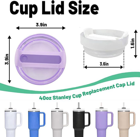 40 OZ Tumbler Lid Replacement Fit for Stanley Cup, 2 Pack Clear Replacement Lids Fit for Stanley Travel Tumbler, Spill Proof Tumbler Covers for Stanley Cup Accessories (Purple)