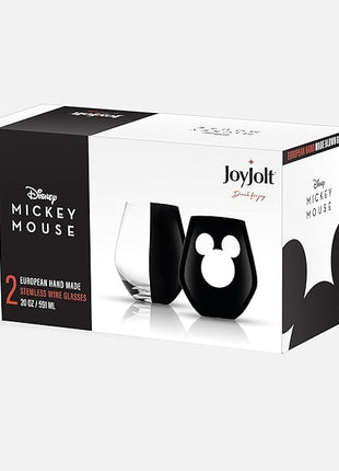 JoyJolt Disney Luxury Mickey Mouse Stemless Wine Glasses Set. 2x European Crystal Glass Drinking Glasses. Premium Xmas Stuff, Gifts and Cups. 20oz Black Wine Glass, Disney Wine Glass