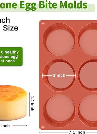 JOERSH 2-PK Silicone Egg Bite Molds Deep 3 Inch Frittata Baking Pans, Non-Stick Round Silicone Molds for Egg Breakfast Sandwich, English Muffin, Cheesecake, Dinner Rolls