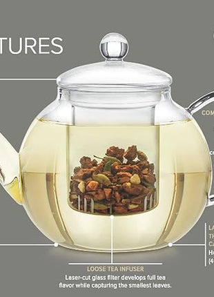 Teabloom Stovetop & Microwave Safe Glass Teapot with Removable Loose Tea Glass Infuser – Includes 2 Blooming Teas – 2-in-1 Tea Kettle and Tea Maker – Tea Purist's Choice