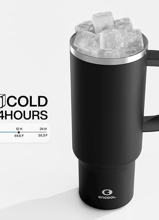 40 oz Tumbler with Handle and Straw: Stainless Steel Insulated Tumbler Keeps Cold for 24 Hours, Leakproof Travel Cup Fits in Cup Holder and BPA-Free, Black Night