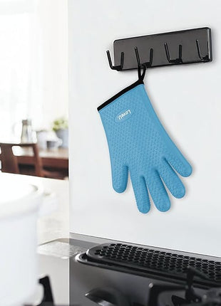 Kitchen Oven Gloves - Dual-Layer Heat Resistant Grilling Gloves, Silicone Oven Mitts with 5 Fingers, Waterproof Non-Slip Pot Holder for Barbecue, Cooking, Baking (XL-XXXL, Blue)