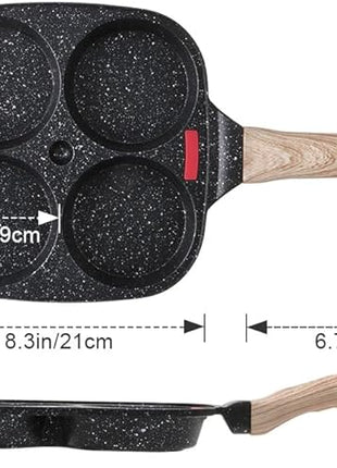 Egg Frying Pan, Fried Egg Pan Nonstick 4 Cups Pancake Pan Aluminium Alloy Cooker for Breakfast, Egg Pan Suitable for Gas & Induction (Black)
