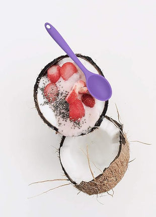 Meajore 2 Pcs Silicone Spoons for Cooking Heat Resistant, Hygienic Design Cooking Utensi Mixing Spoons for Kitchen Cooking Baking Stirring Mixing Tools (Purple)