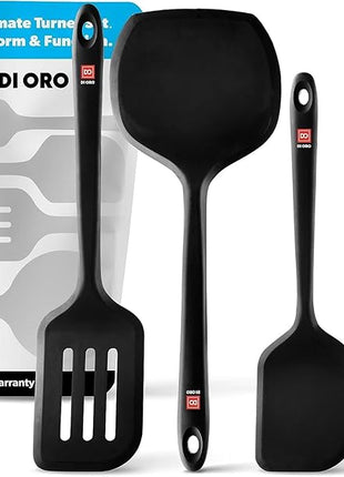 DI ORO Silicone Turner Spatula Set - Kitchen Spatulas for Nonstick Cookware - Cooking Utensils for Flipping Eggs & Pancakes - 600°F Heat-Resistant BPA Free Turners - Dishwasher Safe (4pc, Black)