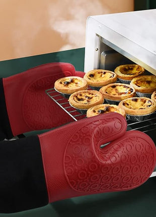 sungwoo Extra Long Silicone Oven Mitts, Heat Resistant Oven Gloves with Quilted Liner Non-Slip Textured Grip Perfect for BBQ, Baking, Cooking and Grilling - 1 Pair 14.6 Inch Red & Black