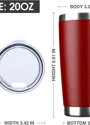 20oz Tumbler Bulk Stainless Steel Vacuum Insulated Tumblers with Lid Double Wall Travel Mug, Durable Powder Coated Coffee Cup, Suitable for Ice Drinks and Hot Beverage (Red 6pack)