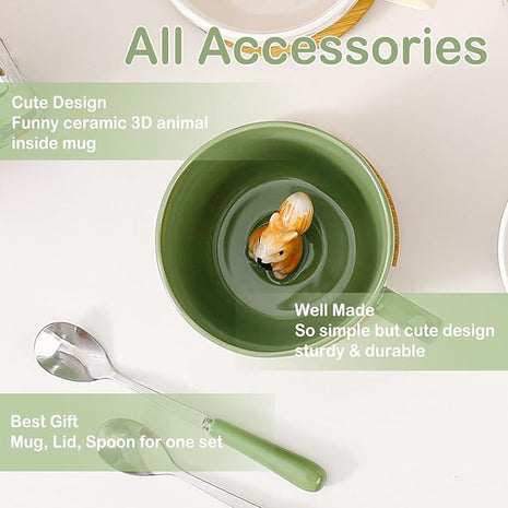 Squirrel Gifts for Women Men Cute Squirrel Ceramic Mug Hidden 3D Animal Inside Unqiue Coffee Mug Tea Cup with Lid Spoon Cool Stuff Home Decor Christmas Birthday Gifts for Her Friends Sisters Besties