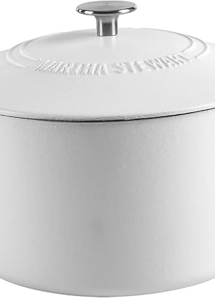 MARTHA STEWART Gatwick 7-Quart Enamel Cast Iron Dutch Oven Pot with Lid – Matte White – Durable Heavy-Duty Dutch Oven for Slow Cooking, Braising & Baking