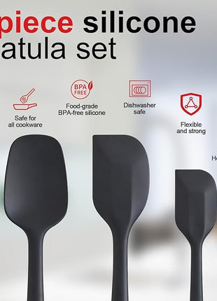 Silicone Spatula Set - Rubber Spatula - 600°F Heat Resistant Baking Spoon & Spatulas(Black)