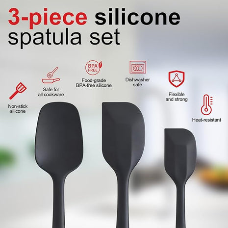 Silicone Spatula Set - Rubber Spatula - 600°F Heat Resistant Baking Spoon & Spatulas(Black)