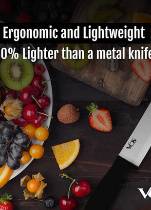 Vos Ceramic Knife Set with Peeler, Ceramic Knives Set For Kitchen, Ultra Sharp Kitchen Knife Set with Covers, 3" 4" 6" Paring, Utility & Chef Knife, Lightweight, Dishwasher safe (Black Handle)