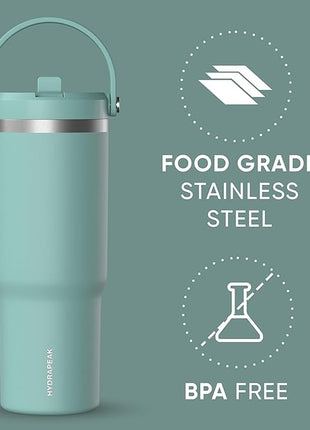 Hydrapeak Nomad 32 oz Tumbler with Handle and Straw Lid, Leakproof, Double Insulated, 32oz Cup Stainless Steel (Pale Sage)