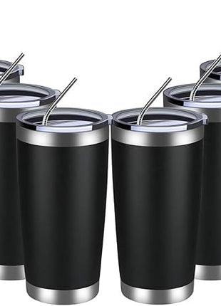 MEWAY 20oz Tumbler 8 Pack Double Wall Vacuum Insulated Travel Mug Bulk, Stainless Steel Tumblers with Lid and Straw, Durable Powder Coated Coffee Cups for Cold & Hot Drinks (Black, 8)