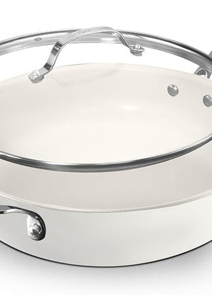 Gotham Steel 5.5 Qt Saute Pan with Lid - Nonstick Deep Frying Pan, 100% PFOA Free Ceramic, Dishwasher Safe, Cream White