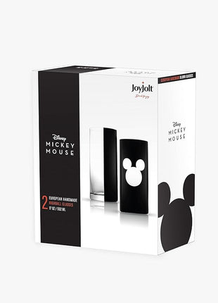 JoyJolt Disney Luxury Mickey Mouse Highball Glasses Set of 2 European Crystal Bar Glasses, Cocktail Glasses. Premium Xmas Disney Stuff, Gifts and Cups. 17oz Black Drinking Glasses, Disney Tumbler