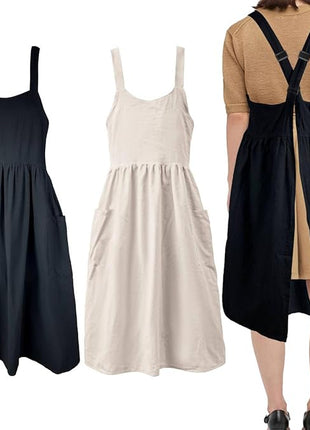 Uaussi Cotton Linen Apron Cross Back Work Apron for Women with Pockets Pinafore Dress X Cross Halter Apron for Chef Gardening