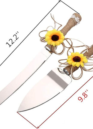 TANG SONG Rustic Wedding Cake Knife and Serving Set with Sunflower Burlap Lace Wedding Cake Knife (Set of 2)
