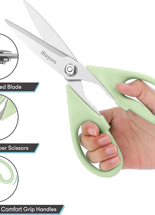 Kitchen Shears, iBayam Kitchen Scissors All Purpose Heavy Duty Meat Scissors Poultry Shears, Dishwasher Safe Food Cooking Scissor Stainless Steel Utility Scissor, 2-Pack, Light Blue, Pistachio