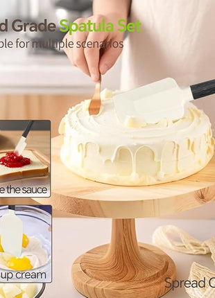 Silicone Spatula Set, Food Grade Rubber Spatula-4 Piece Nonstick Rubber Spatulas, Spoonula, Jar Scraper for Cooking, Baking, Mixing, Frosting - Heat Resistant Up to 600°F (Spatulas-Black)