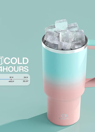 32 oz Tumbler with Handle and Straw: Stainless Steel Insulated Tumbler Keeps Cold for 24 Hours, Leakproof Travel Cup Fits in Cup Holder and BPA-Free, Cherry Blossom