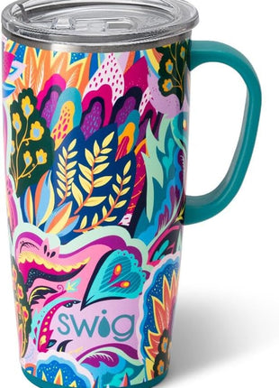 Swig Life 22oz Travel Mug, Insulated Tumbler with Handle and Lid, Cup Holder Friendly, Dishwasher Safe, Stainless Steel, Travel Coffee Cup, Insulated Mug with Lid (Bazaar)