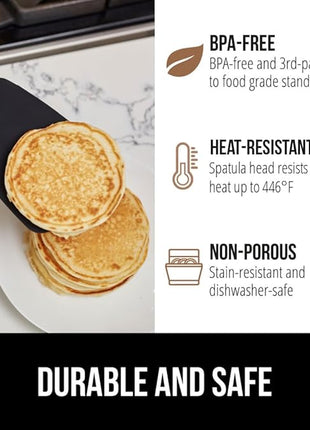 GORILLA GRIP Patented BPA-Free Non-Scratch Spatula, Heat Resistant Silicone Head for Nonstick Cooking Pans, Soft Rubber Handle, Kitchen Spatulas for Flipping, Holiday Prep Essentials, 11.6 in, Black