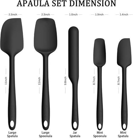 Coukre Silicone Spatula Set of 5,High Temperature Resistant, Food Grade Silicone, Dishwasher Safe, for Baking, Cooking (Pure Colorful B)