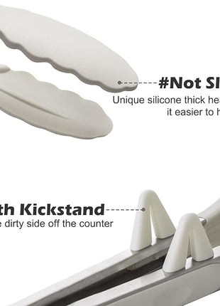 Kitchen Tongs, 9 Inch Tongs for Cooking with Silicone Tips, Food Grade Small Silicone Tongs, Mini Serving Tongs for Nonstick Pans, BBQ, Salad, Set of 3, White