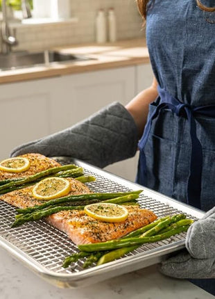 Ultra Cuisine Aluminum Baking Sheet with Stainless Steel Cooling Rack Set -Half Sheet Size Pan 13 x 18 inch, Durable Rimmed Sides, Easy Clean, Commercial Quality for Cooking and Roasting