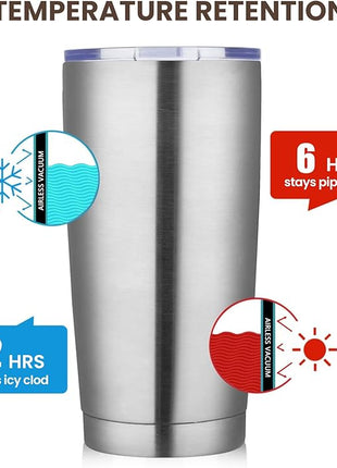 MEWAY 20oz Tumbler Cup Double Wall Vacuum Insulated Travel Mug Bulk, Stainless Steel Tumblers with Lid and Straw, Durable Powder Coated Coffee Cups for Cold & Hot Drinks (Silver, 1)