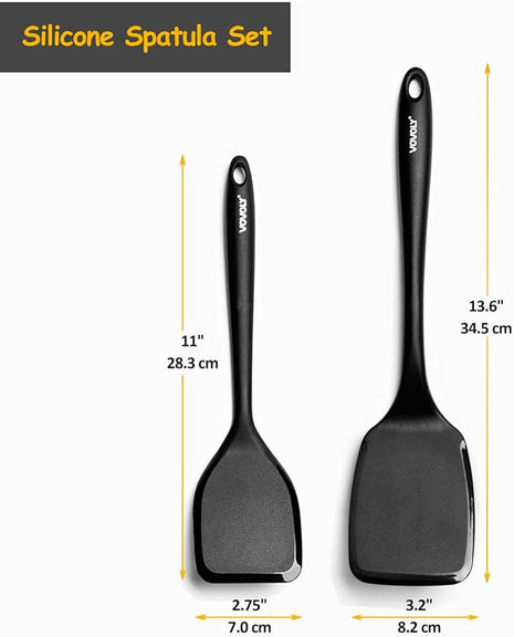 Silicone Spatula Set, 600°F Heat Resistant Silicone Spatula Turner Flipper for Cooking, Non Stick and Non Scratch Kitchen Utensils for Eggs, Burgers, Crepes, 2-Pack Solid Spatulas Set, Black