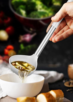 Pack of 2 Ladle Spoon,Silicone Large Spoon for Soup,Non Stick Kitchen Utensils with High Heat Resistant,BPA Free Perfect Kitchen Tools for Cooking, Stirring,Serving Soups (BLACK-WHITE)