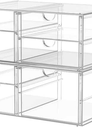 2 Pack Desk Organizers, Makeup Organizer Storage With 7 Drawers, Desktop Office Supplies, Clear Desk Accessories, Dustproof Drawer Organizer and Storage for Make Up, Jewelry, Pen