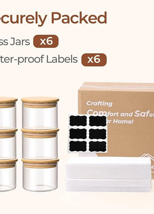 ComSaf 0.5 Qt Glass Food Storage Jars Set of 6, Clear Glass Storage Containers with Lids, Pantry Organization Jar, Spice, Blooming Tea, Coffee, Cookie and Sugar Container, Small jar Set for Kitchen