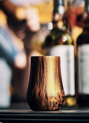 Double-Wall Insulated Whiskey Glass – Stemless Nosing Glass for Bourbon, Scotch & Whisky – Wood Finish – Gift for Men, Dad, Whiskey Lovers (Set of 2)