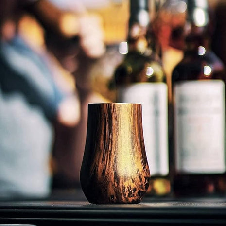 Double-Wall Insulated Whiskey Glass – Stemless Nosing Glass for Bourbon, Scotch & Whisky – Wood Finish – Gift for Men, Dad, Whiskey Lovers (Set of 2)