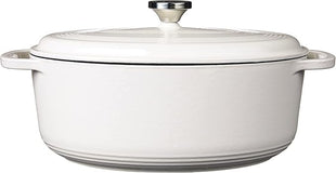 Lodge 7 Quart Enameled Cast Iron Oval Dutch Oven with Lid – Dual Handles – Oven Safe up to 500° F or on Stovetop - Use to Marinate, Cook, Bake, Refrigerate and Serve – Oyster White