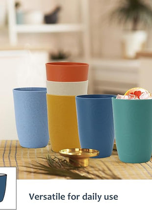 Wheat Straw Cups 6 PCS Plastic Cups Reusable Unbreakable Drinking Cup Dishwasher Safe Water Glasses with Unique Pattern (16 OZ)