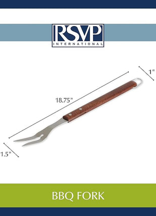 RSVP International Endurance (BQ-FRK) BBQ Grill Fork, 17.25" | Long Handle Keeps Hands Safe from Fire | Made from Stainless Steel & Rosewood