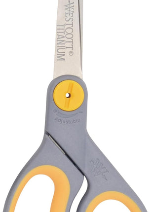 Westcott 8-Inch Titanium-Bonded Scissors with Adjustable Glide Feature for Office and Home - Gray/Yellow