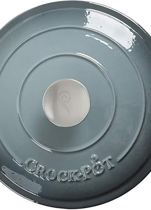 Crock Pot Artisan 5-Quart Round Enameled Cast Iron Dutch Oven – Slate Gray, Heavy-Duty Cookware for Slow Cooking, Roasting, Baking with Lid