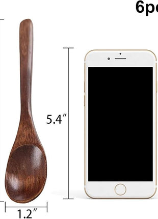 HANSGO Wooden Spoons for Eating, 6PCS Small Wooden Soup Spoons for Honey Coffee Stirring Tea Jam Bath Salts, 6 Inches