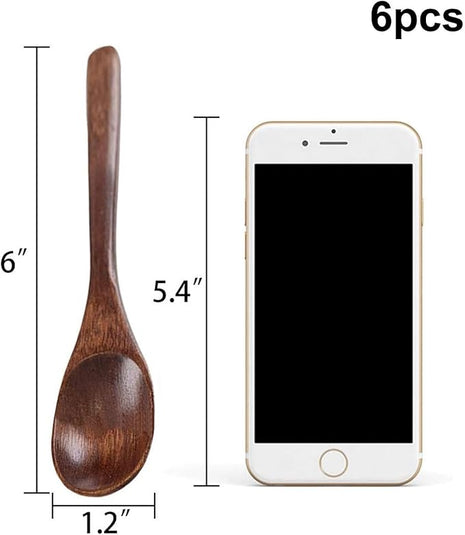 HANSGO Wooden Spoons for Eating, 6PCS Small Wooden Soup Spoons for Honey Coffee Stirring Tea Jam Bath Salts, 6 Inches