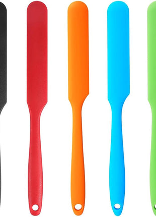 【5 Pack】Silicone Jar Spatula, Long Handle Jar Scraper Spurtle, Sourdough Spatula, Non-Stick Heat Resistant Cake Cream Spatulas Set, Small Spatulas for Kitchen Use