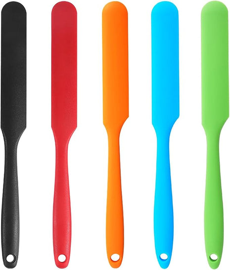 【5 Pack】Silicone Jar Spatula, Long Handle Jar Scraper Spurtle, Sourdough Spatula, Non-Stick Heat Resistant Cake Cream Spatulas Set, Small Spatulas for Kitchen Use