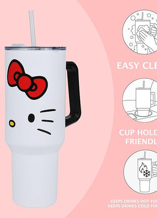 Bioworld Hello Kitty 40 Oz. Stainless Steel Tumbler With Leak-Proof Lid