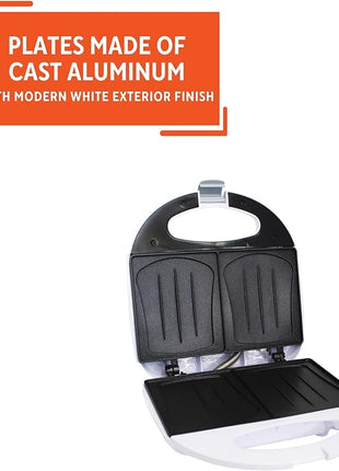 IMUSA 2 Slot Electric Sandwich Maker White Nonstick Press for Grilled Sandwiches and Quick Snacks